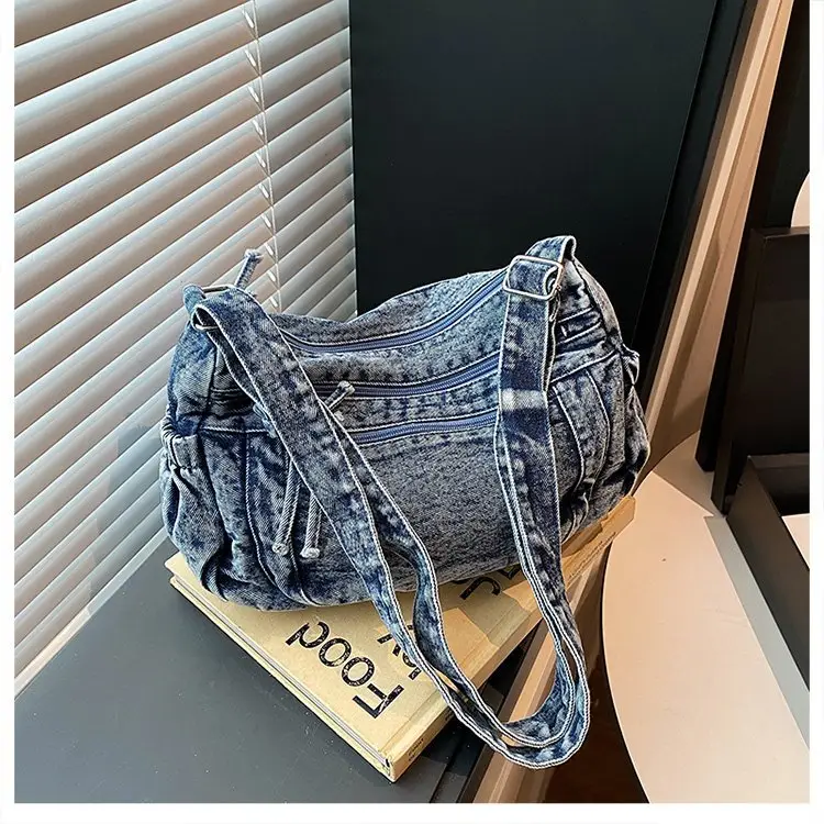 Vintage Denim Shoulder Bag for Women Large Capacity Commuting — feature 23