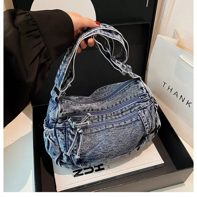Vintage Denim Shoulder Bag for Women Large Capacity Commuting — feature 26