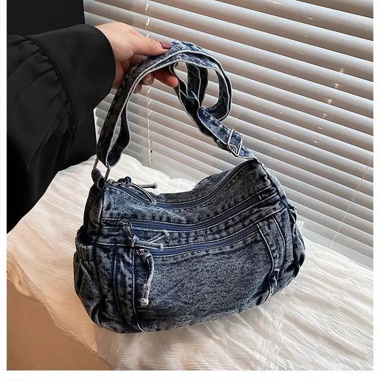 Vintage Denim Shoulder Bag for Women Large Capacity Commuting — feature 27