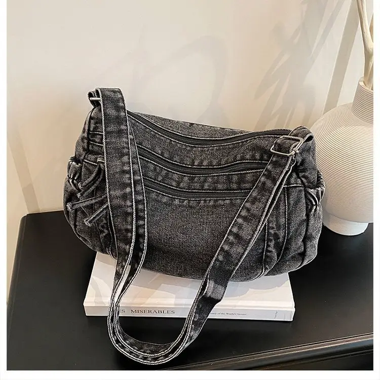Vintage Denim Shoulder Bag for Women Large Capacity Commuting — feature 29