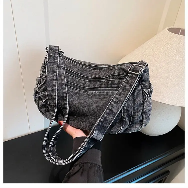 Vintage Denim Shoulder Bag for Women Large Capacity Commuting — feature 31
