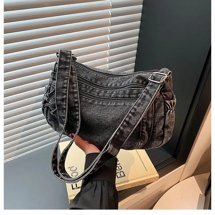 Vintage Denim Shoulder Bag for Women Large Capacity Commuting — feature 37