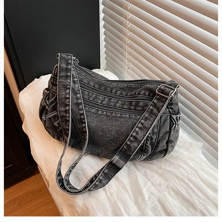 Vintage Denim Shoulder Bag for Women Large Capacity Commuting — feature 39