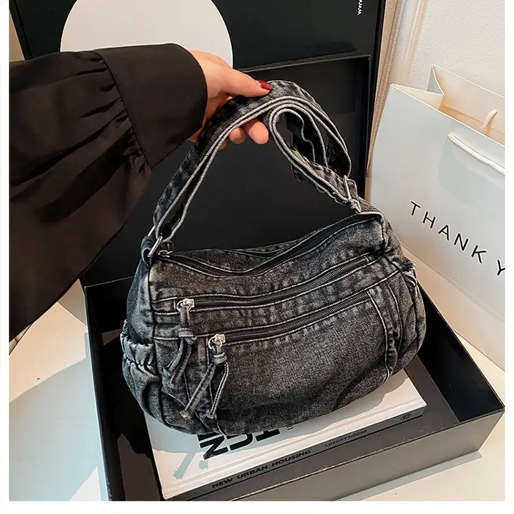 Vintage Denim Shoulder Bag for Women Large Capacity Commuting — feature 45