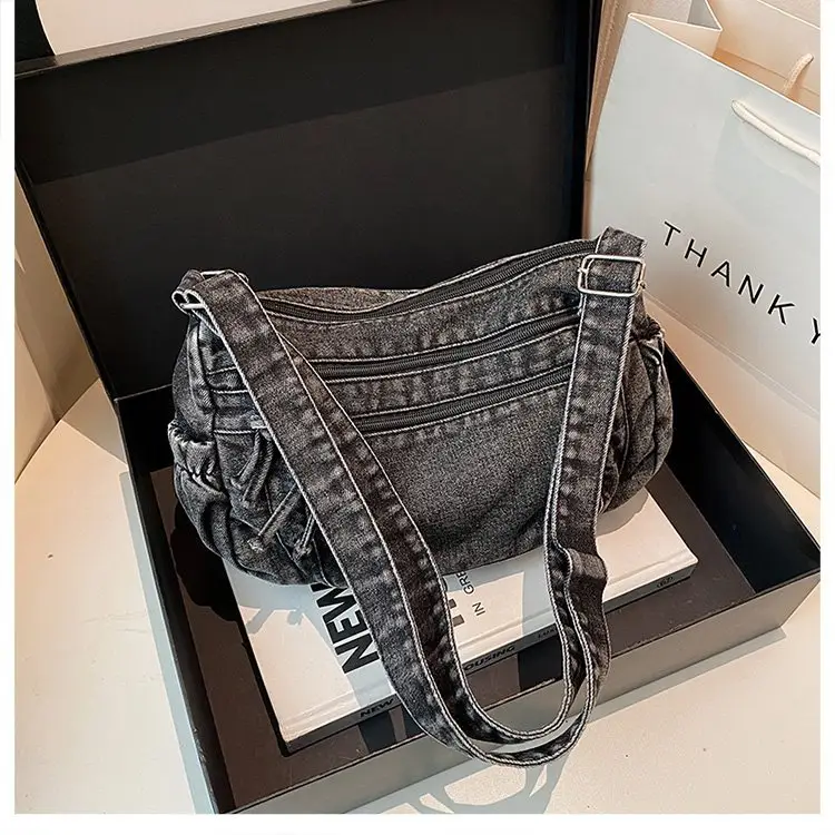 Vintage Denim Shoulder Bag for Women Large Capacity Commuting — feature 46