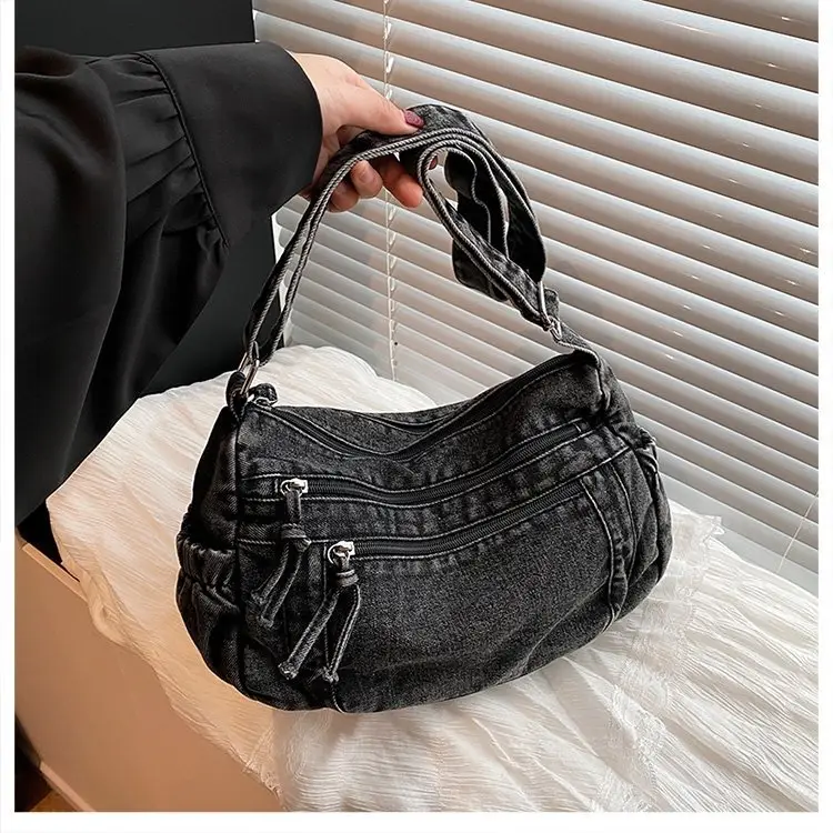 Vintage Denim Shoulder Bag for Women Large Capacity Commuting — feature 48