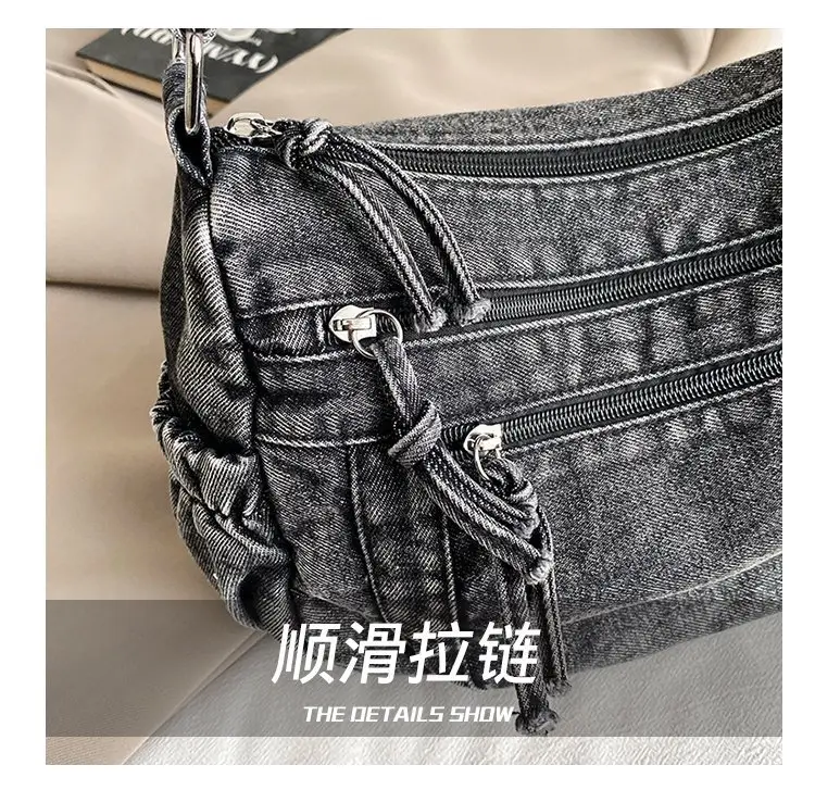 Vintage Denim Shoulder Bag for Women Large Capacity Commuting — feature 5