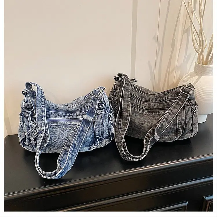 Vintage Denim Shoulder Bag for Women Large Capacity Commuting — feature 50