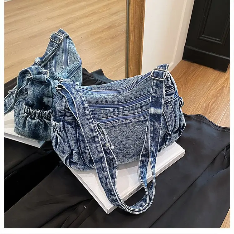 Vintage Denim Shoulder Bag for Women Large Capacity Commuting — feature 52