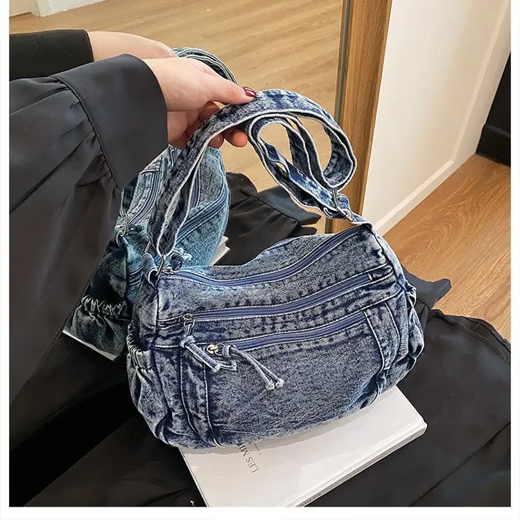 Vintage Denim Shoulder Bag for Women Large Capacity Commuting — feature 53