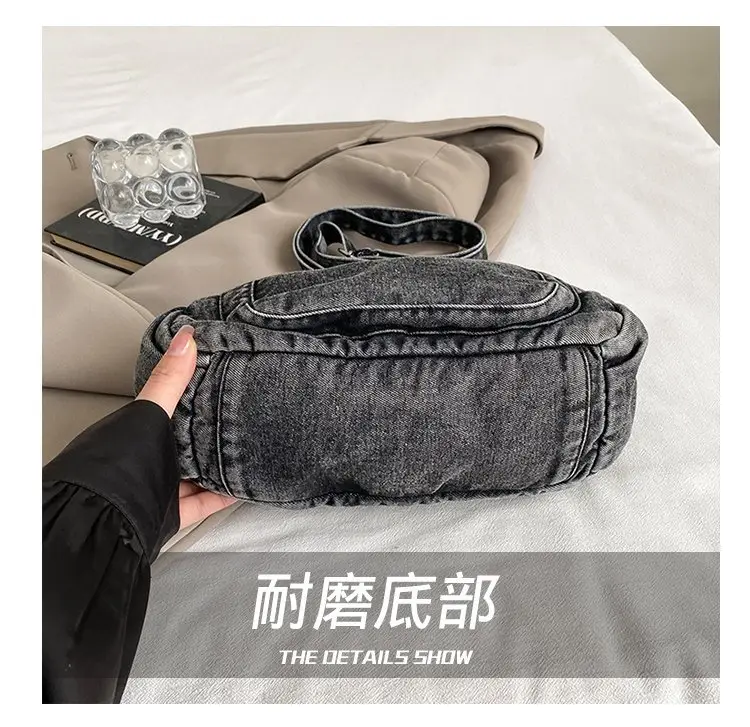 Vintage Denim Shoulder Bag for Women Large Capacity Commuting — feature 6