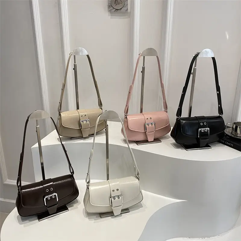 Women's Beige Belt Buckle Shoulder Bag 2025 Spring Summer