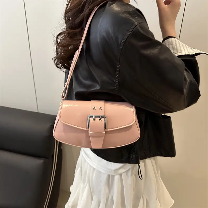 Women's Beige Belt Buckle Shoulder Bag 2025 Spring Summer