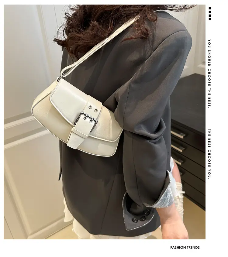 Women's Beige Belt Buckle Shoulder Bag 2025 Spring Summer — feature 1