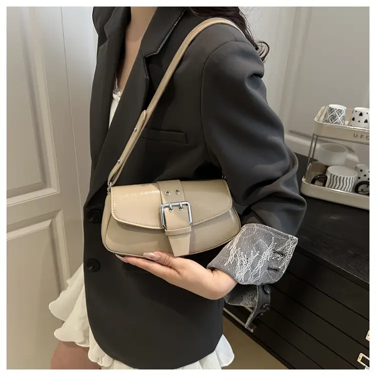 Women's Beige Belt Buckle Shoulder Bag 2025 Spring Summer — feature 11