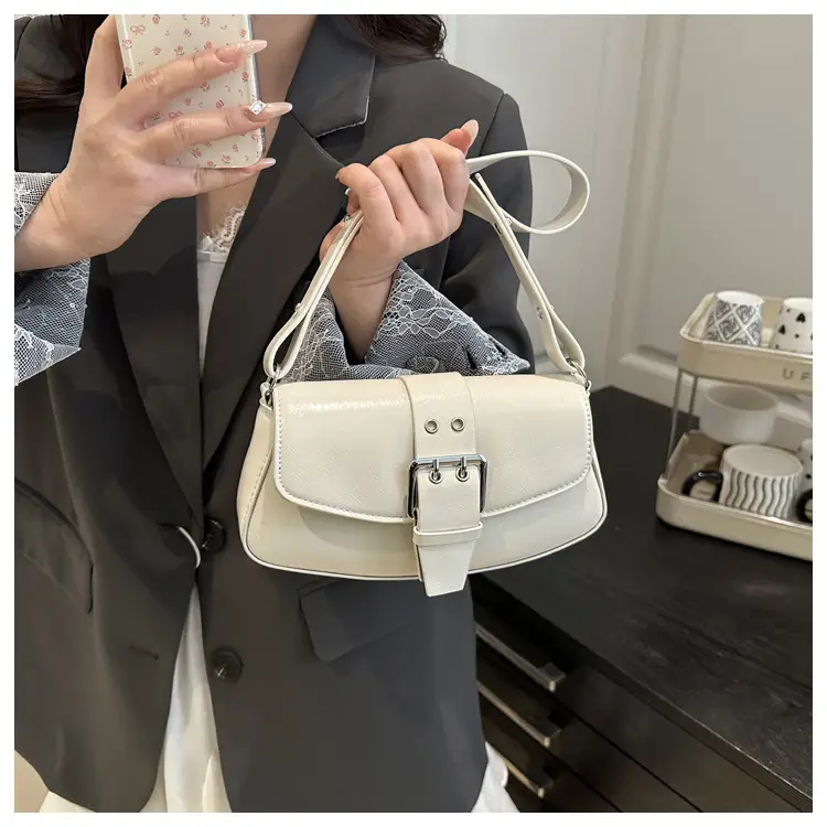 Women's Beige Belt Buckle Shoulder Bag 2025 Spring Summer — feature 12
