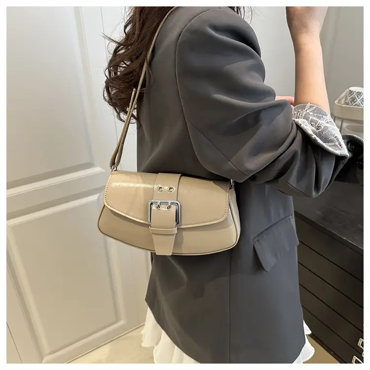 Women's Beige Belt Buckle Shoulder Bag 2025 Spring Summer — feature 9