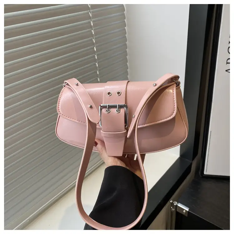 Women's Beige Belt Buckle Shoulder Bag 2025 Spring Summer