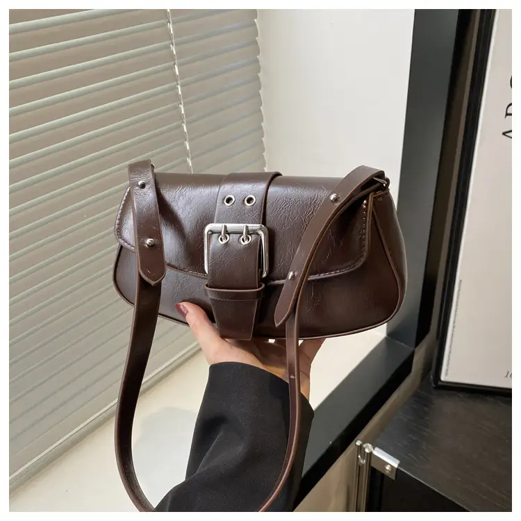 Women's Beige Belt Buckle Shoulder Bag 2025 Spring Summer
