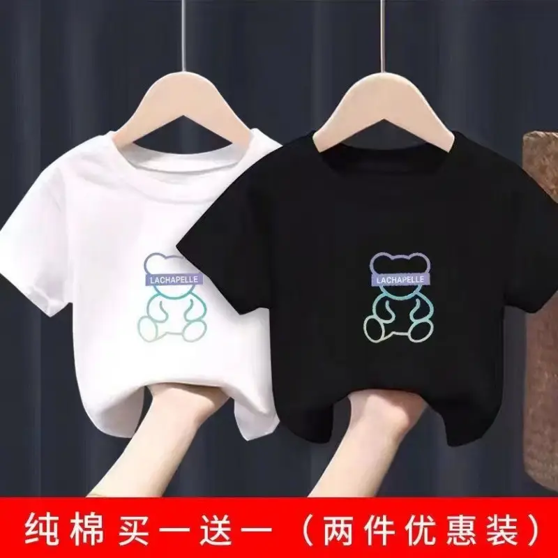2 Pcs 100% Cotton Bear Print T-Shirt Shorts Set - Image 18