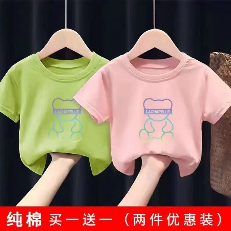 2 Pcs 100% Cotton Bear Print T-Shirt Shorts Set - Image 8