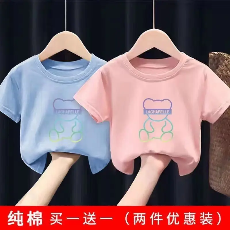 2 Pcs 100% Cotton Bear Print T-Shirt Shorts Set - Image 7