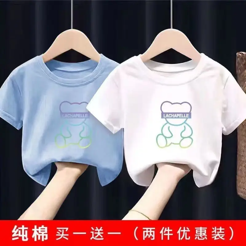 2 Pcs 100% Cotton Bear Print T-Shirt Shorts Set - Image 10