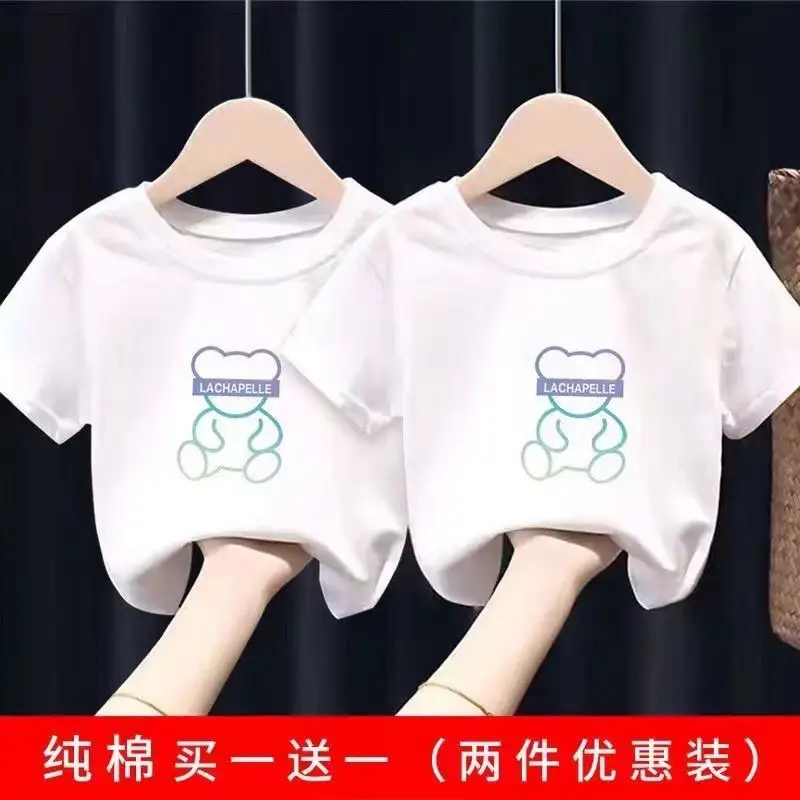 2 Pcs 100% Cotton Bear Print T-Shirt Shorts Set - Image 12