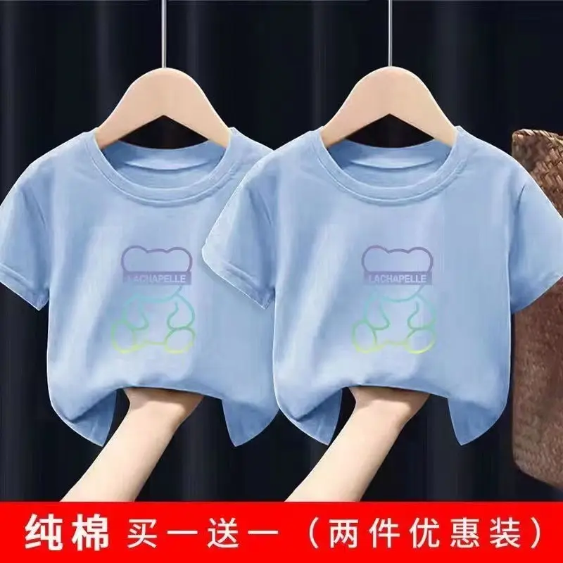 2 Pcs 100% Cotton Bear Print T-Shirt Shorts Set - Image 14