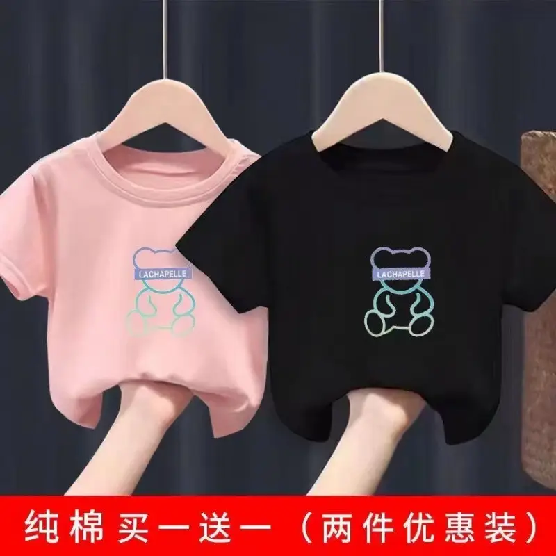 2 Pcs 100% Cotton Bear Print T-Shirt Shorts Set - Image 2
