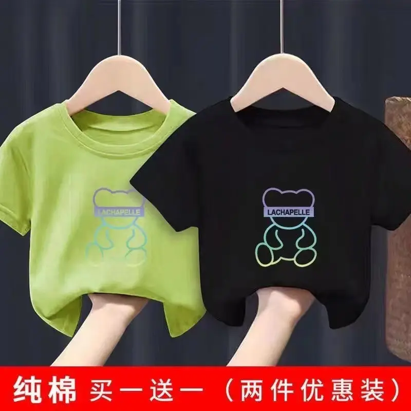 2 Pcs 100% Cotton Bear Print T-Shirt Shorts Set - Image 3