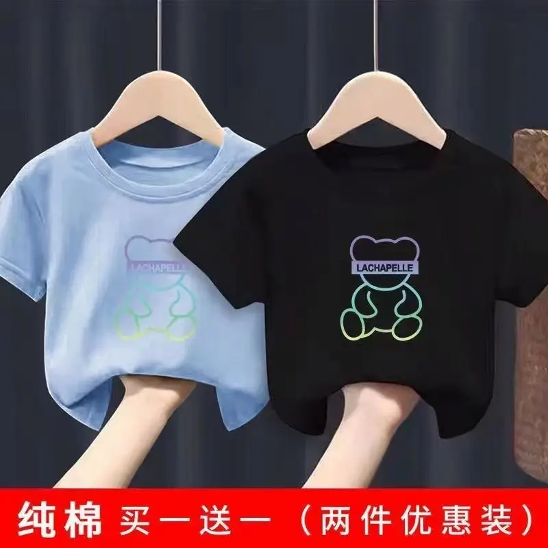 2 Pcs 100% Cotton Bear Print T-Shirt Shorts Set - Image 4