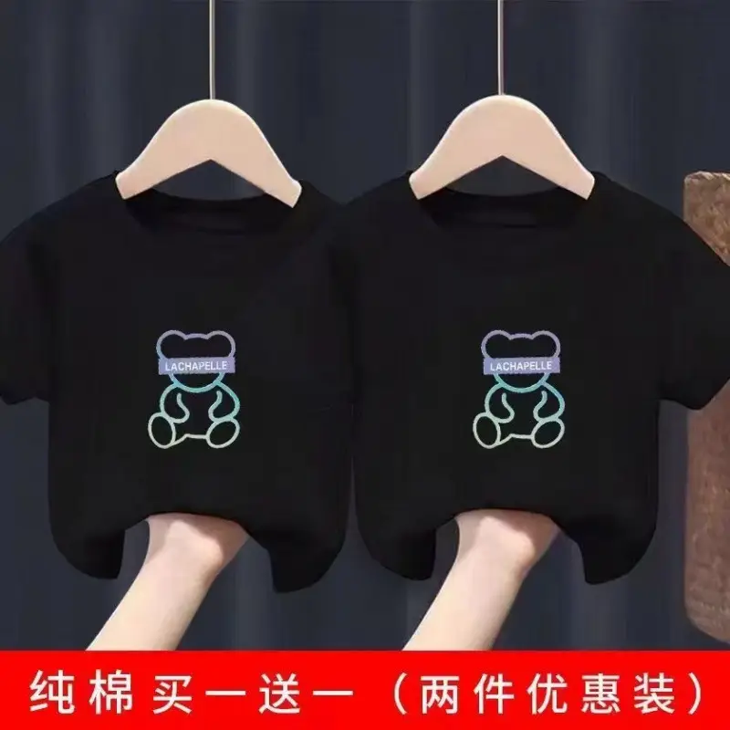 2 Pcs 100% Cotton Bear Print T-Shirt Shorts Set - Image 5
