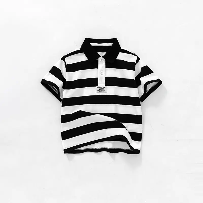Boys Striped Polo Shirt & Shorts Set Black White Summer - Image 3