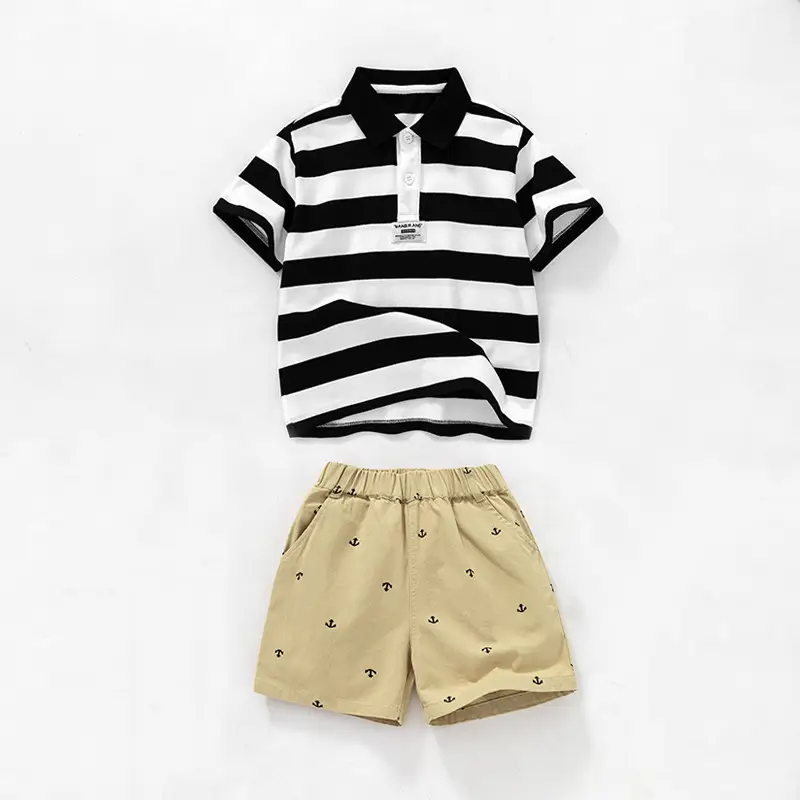 Boys Striped Polo Shirt & Shorts Set Black White Summer - Image 5