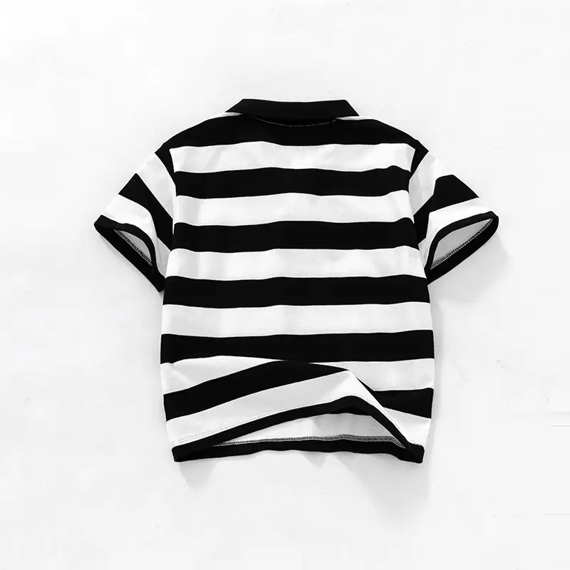 Boys Striped Polo Shirt & Shorts Set Black White Summer - Image 6