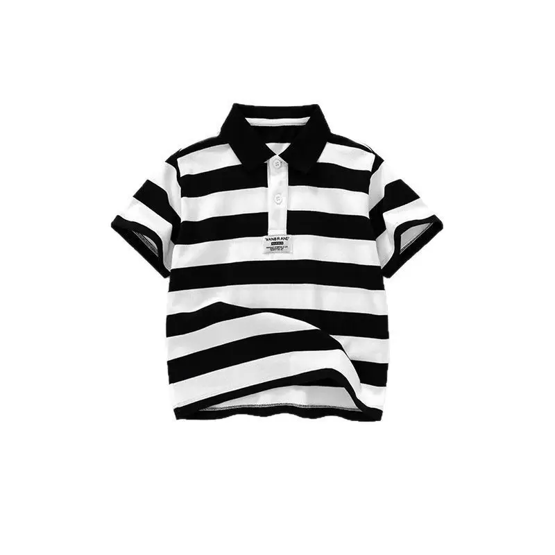 Boys Striped Polo Shirt & Shorts Set Black White Summer - Image 7