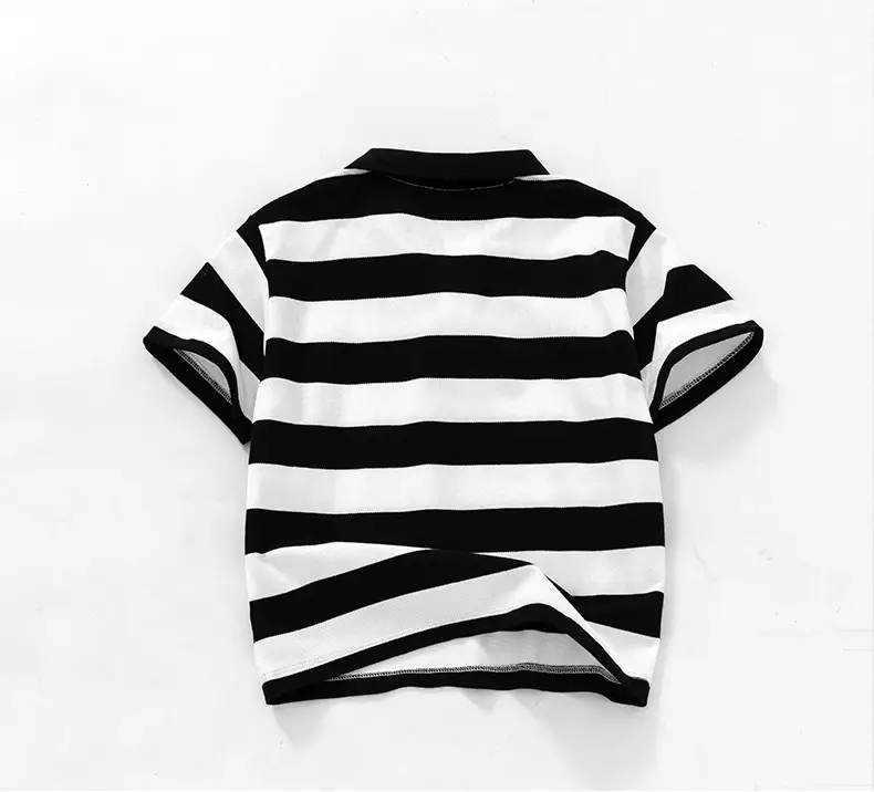 Boys Striped Polo Shirt & Shorts Set Black White Summer — feature 4