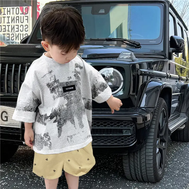 Boys Striped Polo Shirt & Shorts Set Black White Summer - Image 2