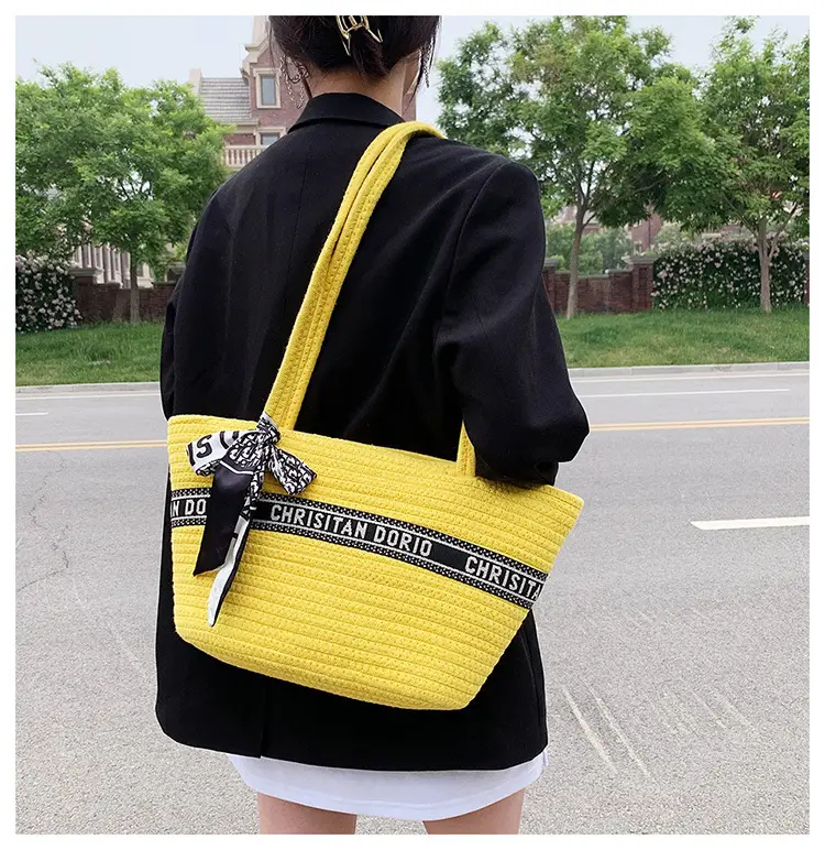 Women's Yellow Cotton Crossbody Bag with Satchel Design — feature 14