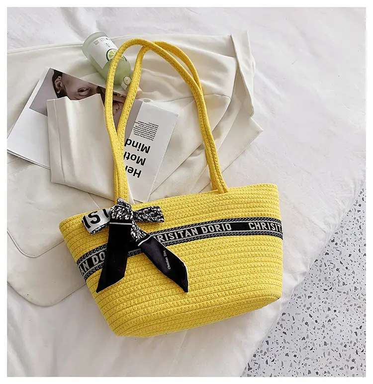 Women's Yellow Cotton Crossbody Bag with Satchel Design - Image 3