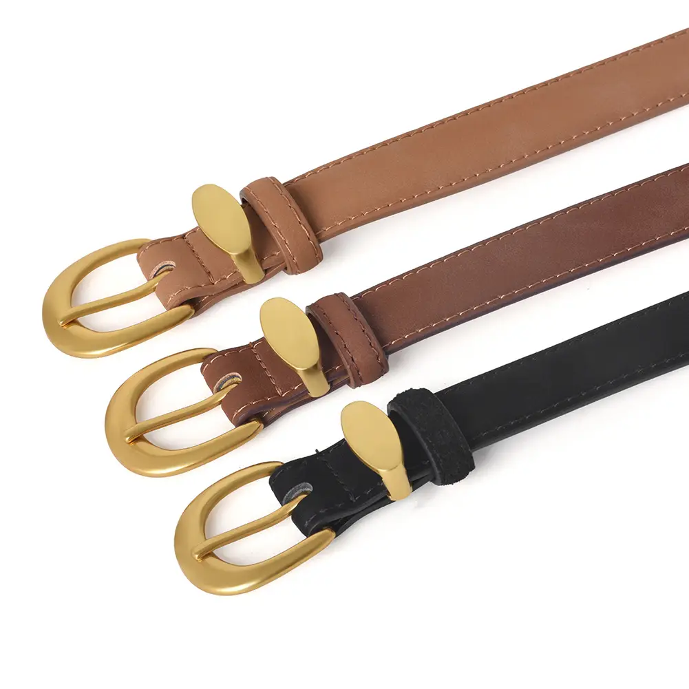Vintage Frosted Leather Belt for Women Black - Image 5