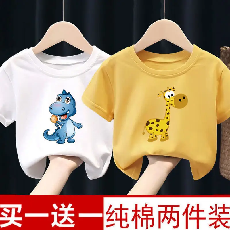 Pure Cotton Kids T-Shirts Yellow Green Bow Giraffe 2024 - Image 9