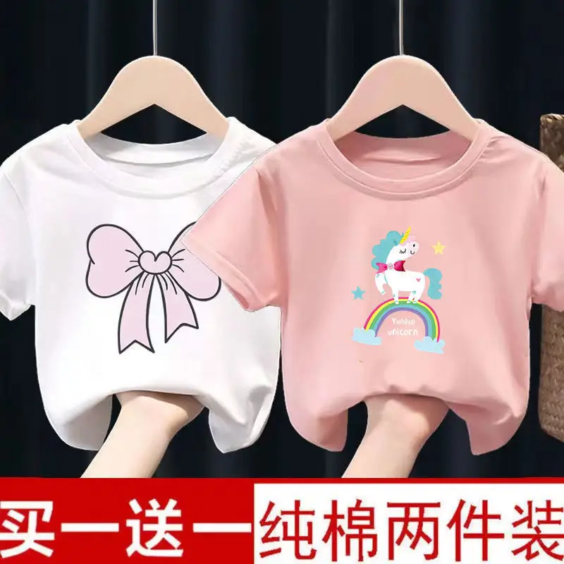 Pure Cotton Kids T-Shirts Yellow Green Bow Giraffe 2024 - Image 2