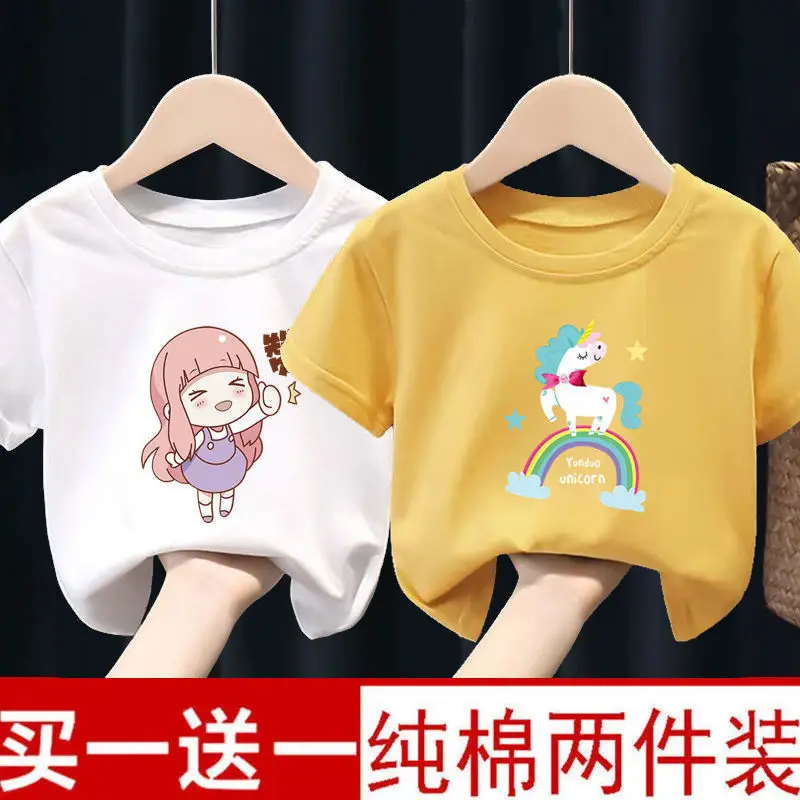 Pure Cotton Kids T-Shirts Yellow Green Bow Giraffe 2024 - Image 4