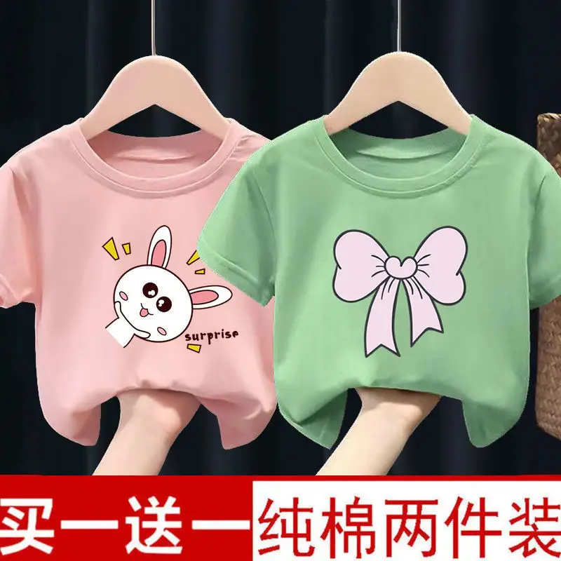 Pure Cotton Kids T-Shirts Yellow Green Bow Giraffe 2024 - Image 15