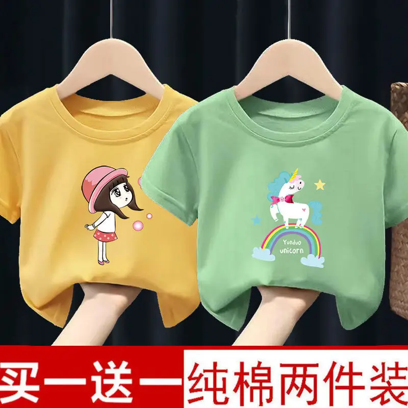 Pure Cotton Kids T-Shirts Yellow Green Bow Giraffe 2024 - Image 18