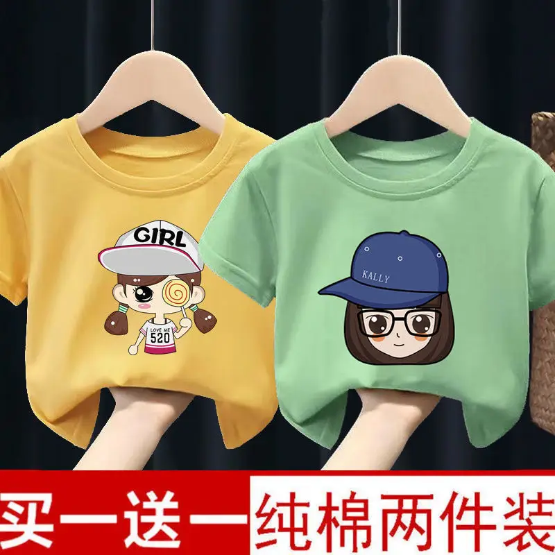 Pure Cotton Kids T-Shirts Yellow Green Bow Giraffe 2024 - Image 27