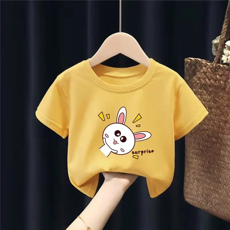 Pure Cotton Kids T-Shirts Yellow Green Bow Giraffe 2024 - Image 30