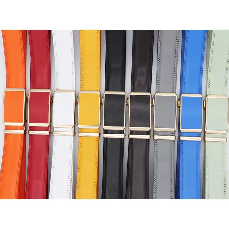 Automatic Buckle Belt Yellow Leather Business Casual